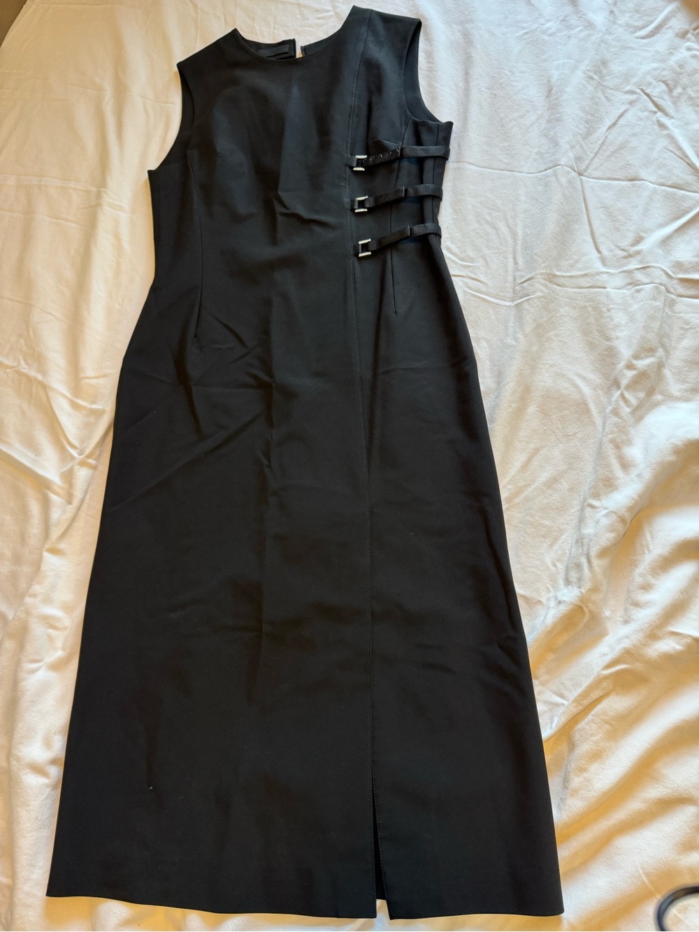 Prada Black Buckle Detail Midi Dress